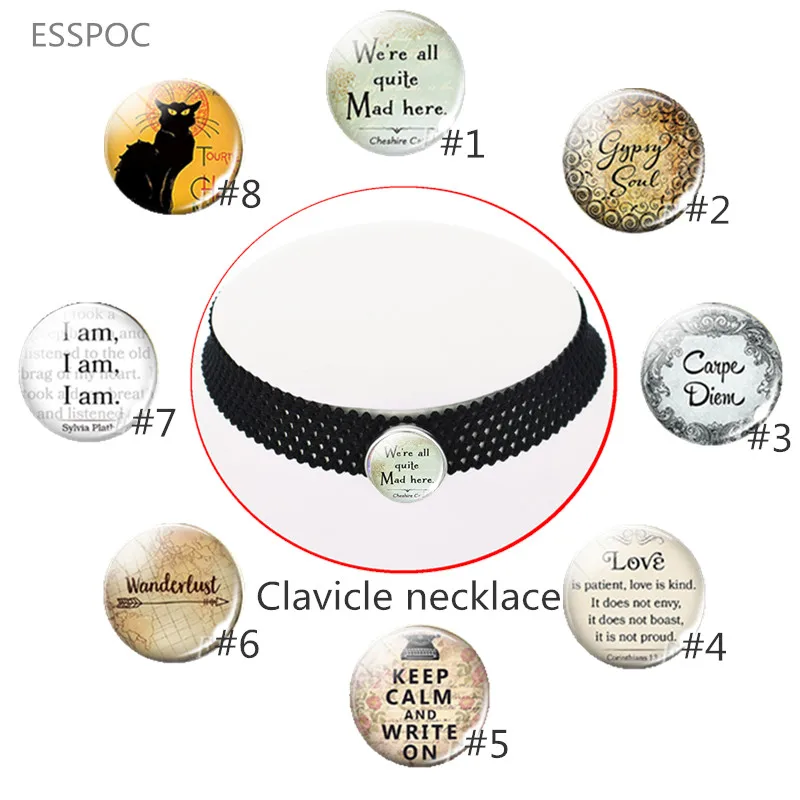 Lace Clavicle Necklace We're All Quite Mad Here Cheshire Cat Quote Necklace Alice In Wonderland Black Pendant Jewelry
Lace Clavicle Necklace We're All Quite Mad Here Cheshire Cat Quote Necklace Alice In Wonderland Black Pendant Jewelry