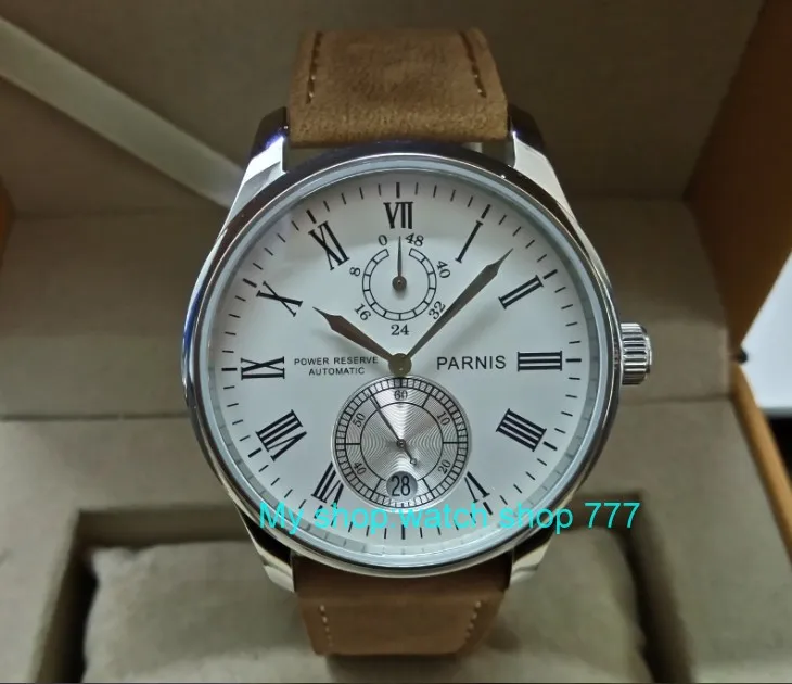 43mm PARNIS White dial Automatic Self-Wind Mechanical movement men's watch Auto Date power reserve Mechanical watches zdgd34a
43mm PARNIS White dial Automatic Self-Wind Mechanical movement men's watch Auto Date power reserve Mechanical watches zdgd34a