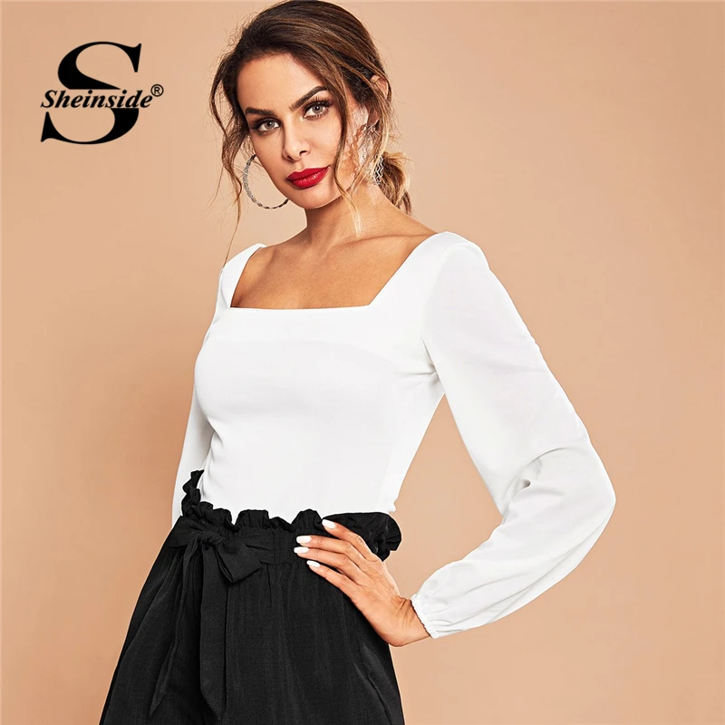 Sheinside Square Neck Bishop Sleeve Solid Crop Top Female Glamorous Women White Blouse 2019 Long Sleeve Womens Tops and Blouses
Sheinside Square Neck Bishop Sleeve Solid Crop Top Female Glamorous Women White Blouse 2019 Long Sleeve Womens Tops and Blouses