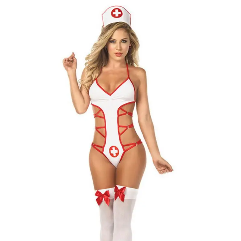 Womens Erotic Nurse Cosplay Lingerie Uniform Set Halter Deep V-Neck Backless Bodysuit Babydoll Cross Bandage Ruched Sleepwear Wi
Womens Erotic Nurse Cosplay Lingerie Uniform Set Halter Deep V-Neck Backless Bodysuit Babydoll Cross Bandage Ruched Sleepwear Wi