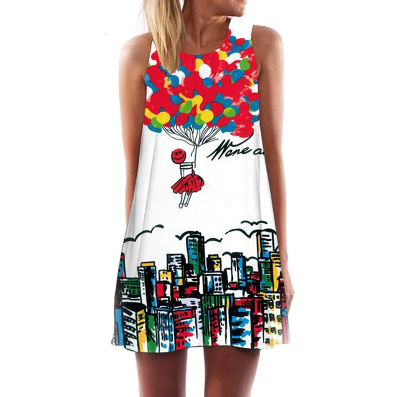 2019 Digital Printing Multi-Element Sleeveless O-Neck Loose Dress Casual Women Summer Beach Mini Dresses Plus Size S - 2XL dress
2019 Digital Printing Multi-Element Sleeveless O-Neck Loose Dress Casual Women Summer Beach Mini Dresses Plus Size S - 2XL dress