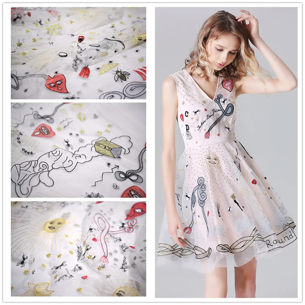 PanlongHome New Solar Water Snake Lace Embroidery Fabric Sun Stars Love Gold Thread Embroidered Fabric Black White Gauze
PanlongHome New Solar Water Snake Lace Embroidery Fabric Sun Stars Love Gold Thread Embroidered Fabric Black White Gauze