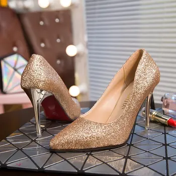 2019 spring and autumn glitter gold high heels pointed with silver stiletto wild women's shoes bridesmaid wedding shoes
2019 spring and autumn glitter gold high heels pointed with silver stiletto wild women's shoes bridesmaid wedding shoes
