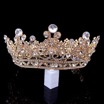 Liga Nupcial Tiara Coroa Do Casamento Do Ouro Do Vintage Barroco de luxo Rainha Rei Coroa Cor de Ouro Coroa de Strass Tiara 
Liga Nupcial Tiara Coroa Do Casamento Do Ouro Do Vintage Barroco de luxo Rainha Rei Coroa Cor de Ouro Coroa de Strass Tiara