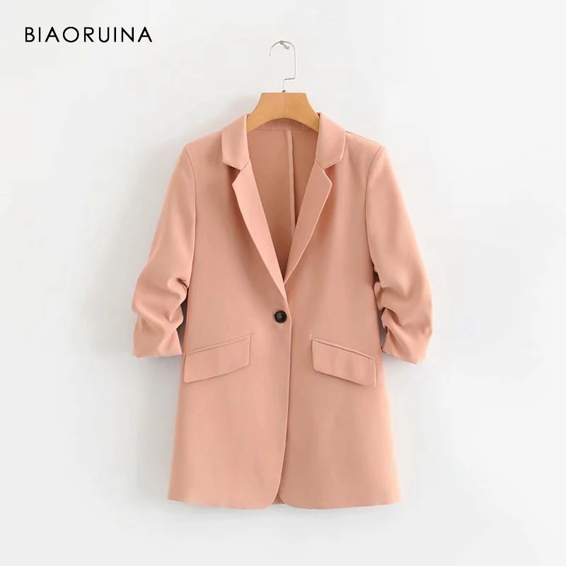 BIAORUINA Women Fashion Solid Blazer Pleated Three Quarter Sleeve Notched Collar Women's Vintage Elegant Single Button Blazer
BIAORUINA Women Fashion Solid Blazer Pleated Three Quarter Sleeve Notched Collar Women's Vintage Elegant Single Button Blazer