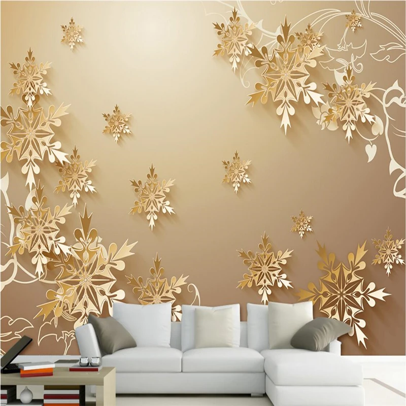 Фото Обои beibehang 3D фреска наклейка на стену вырезанная бумага Золотая Снежинка простой