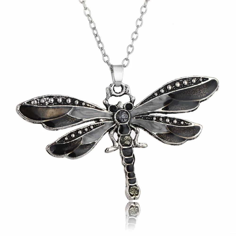 

24PC/Lot Enamel Bohemia Black Crystal Dragonfly Animals Pendant Necklace Women Friends Charm Jewelry Birthday Party Collar Gifts