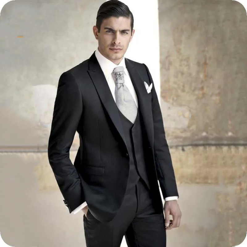 

Italy Smoking Jacket Black Men's Classic Suits for Wedding Groom Tuxedos Slim Fit Terno Masculino Custom Coat Pants Vest 3Piece