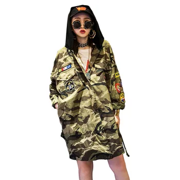 Camouflage Trench Coats Women Spring and Autumn New Student BF Harajuku Casual Tooling Loose badge hooded Windbreaker Outerwear
Camouflage Trench Coats Women Spring and Autumn New Student BF Harajuku Casual Tooling Loose badge hooded Windbreaker Outerwear