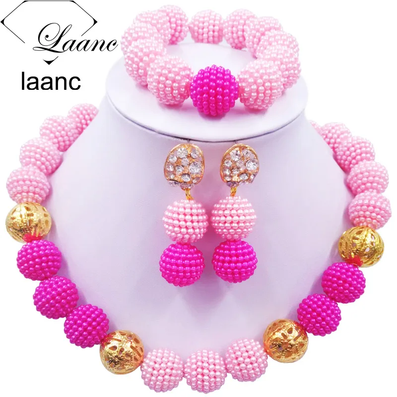 Laanc Latest Nigerian Wedding Fuschia Pink and Pink African Beads Jewelry Set Simulated Pearl AL728
Laanc Latest Nigerian Wedding Fuschia Pink and Pink African Beads Jewelry Set Simulated Pearl AL728