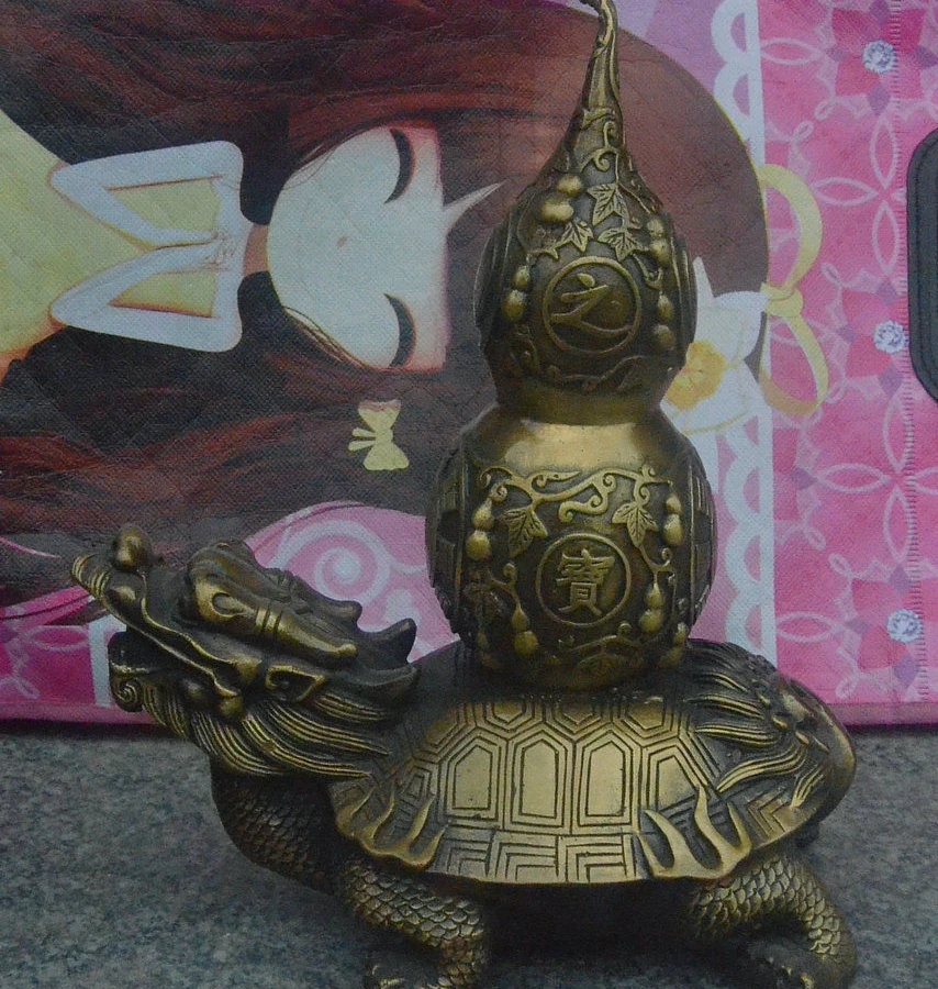 10" China Folk FengShui Animal Pure Bronze Longevity Dragon Turtle Gourd Statue
10" China Folk FengShui Animal Pure Bronze Longevity Dragon Turtle Gourd Statue