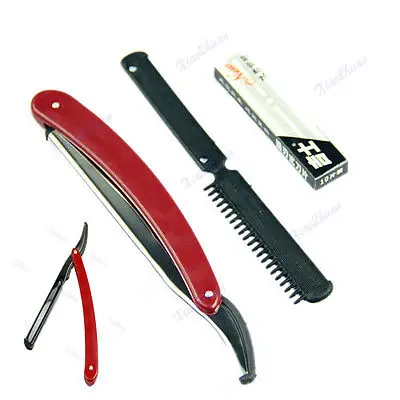 Disposable with 10 Replacement Blades Reusable Straight Razor Plastic Handle