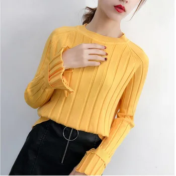 2019 Autumn Winter Women Solid color Fashion Pullovers KnittedShirt Korean version Round neck Bell sleeve bottoming sweater
2019 Autumn Winter Women Solid color Fashion Pullovers KnittedShirt Korean version Round neck Bell sleeve bottoming sweater