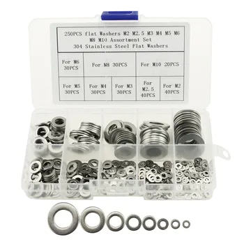250PCS Stainless Steel Flat Washers Assortment Kit For M2 M2.5 M3 M4 M5 M6 M8 M10 screws bolt
250PCS Stainless Steel Flat Washers Assortment Kit For M2 M2.5 M3 M4 M5 M6 M8 M10 screws bolt