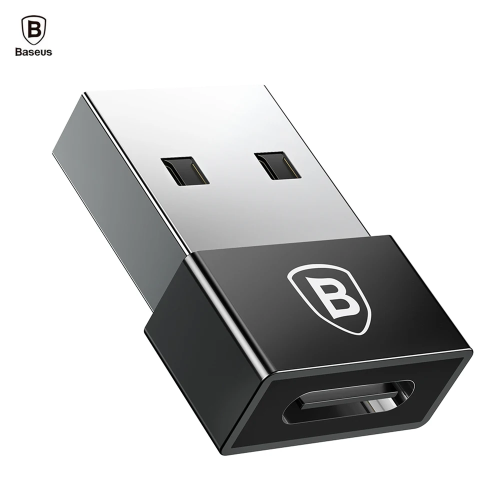 Baseus изысканный USB мужчина к type-C Женский адаптер конвертер Черный 2.4A алюминиевый