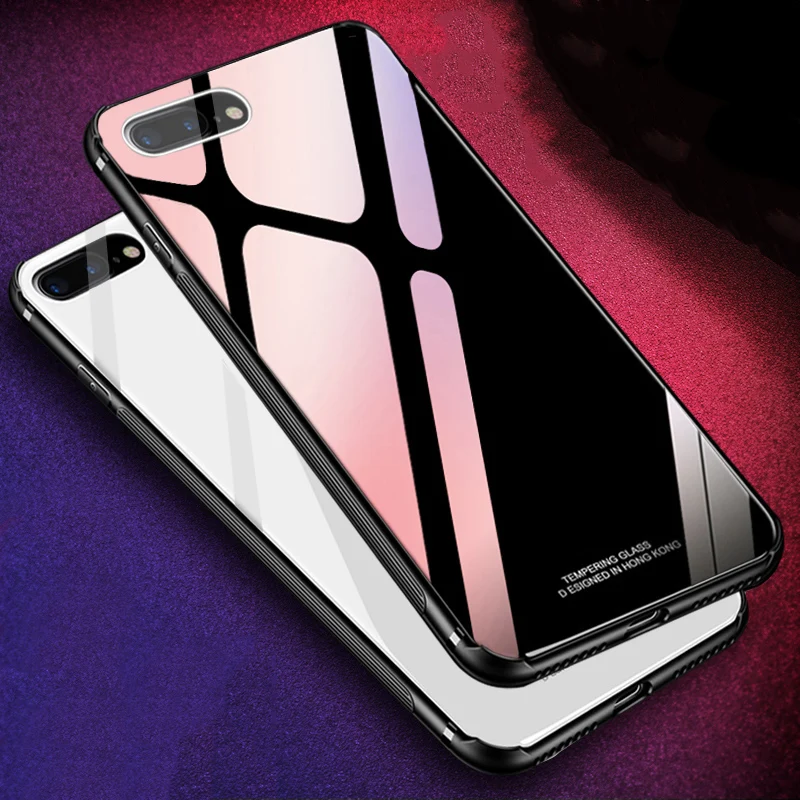 MAKAVO Tempered Glass Case for iPhone XS Max 8 Plus 7 X Luxury Hybrid Back Cover Shockproof Sleeve Hard Housing iPhone8 XR |