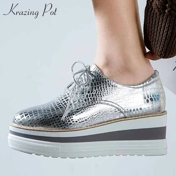 Krazing Pot new patterns genuine leather shoes women round toe silver color pumps street fashion lace up thick bottom shoes L1f1
Krazing Pot new patterns genuine leather shoes women round toe silver color pumps street fashion lace up thick bottom shoes L1f1