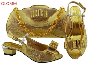 OLOMM New Gold Color African Shoes And Bag Set Decorated With Rhinestone Nigerian Women Wedding Shoes And Bag Sets! F-16
OLOMM New Gold Color African Shoes And Bag Set Decorated With Rhinestone Nigerian Women Wedding Shoes And Bag Sets! F-16