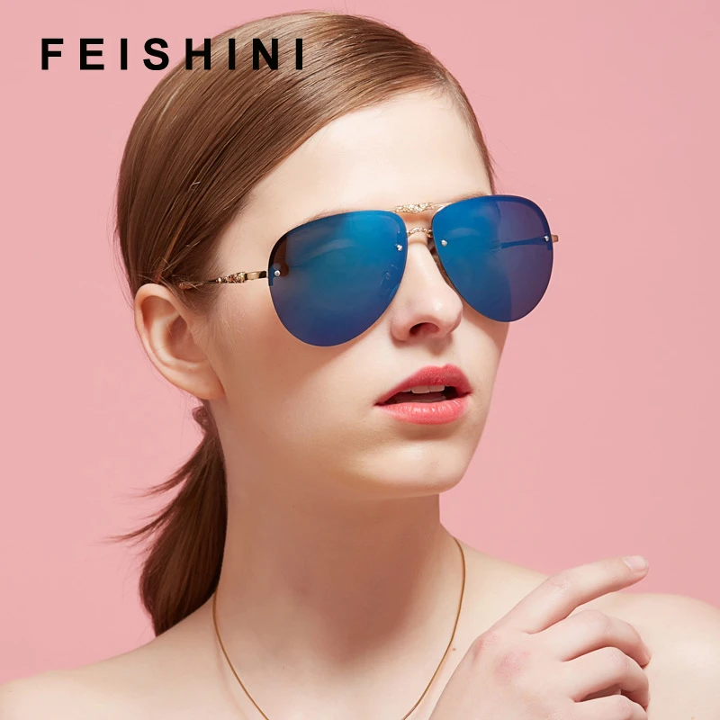 FEISHINI Personal Metal Pattern Legs Rimless Sunglasses Women Polarized UV400 Fashion Driving Rose Gold Glasses Woman 2019
FEISHINI Personal Metal Pattern Legs Rimless Sunglasses Women Polarized UV400 Fashion Driving Rose Gold Glasses Woman 2019