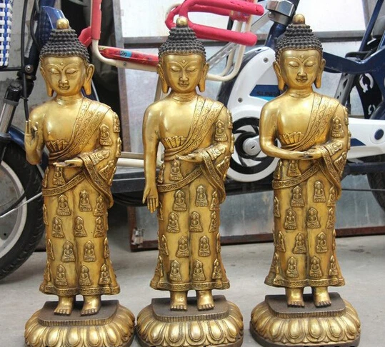 JP S1019 Tibet Folk Temple Bronze Copper Gild Three Tathagata Sakyamuni Buddha Statue Set
JP S1019 Tibet Folk Temple Bronze Copper Gild Three Tathagata Sakyamuni Buddha Statue Set