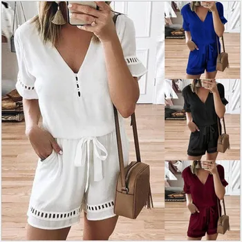 

Jumpsuit Shorts White Black Blue Red Bandage Plus Size Xxxl Xxxxl Xxxxxl Romper Women Summer Overalls Combishort Femme Ete 2019