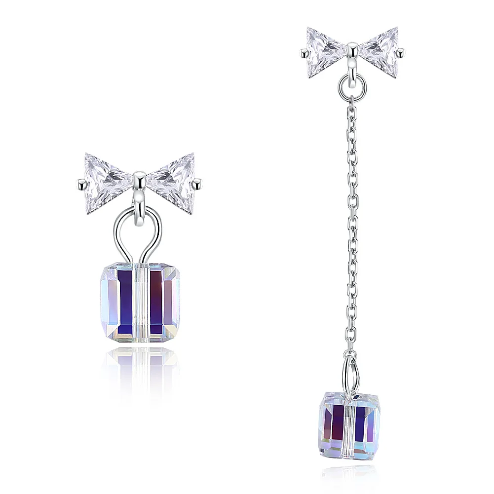 S925 Silver Crystal Earrings Bow-knot Asymmetric Allergy Prevent Stud Long Earring Present for Grilfriend Dressup Girl
S925 Silver Crystal Earrings Bow-knot Asymmetric Allergy Prevent Stud Long Earring Present for Grilfriend Dressup Girl