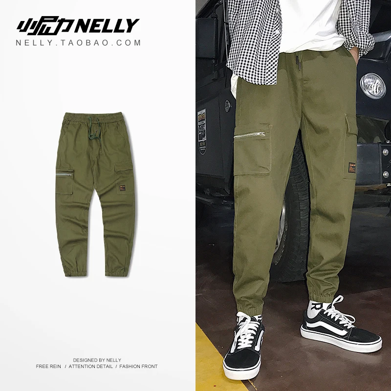 Фото Мужские укороченные брюки в стиле хип-хоп NELLY однотонные с карманами модные