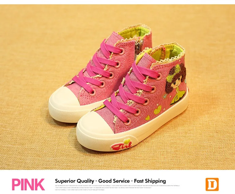 New 2016 Spring Fashion Girls Shoes Canvas Children Shoe Breathable Casual Print Girls Sneakers Toddler High Good Rubber Sneaker 434 (6)