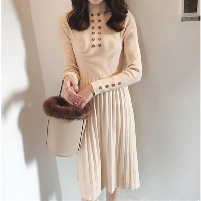 Women Autumn Hedging Dresses Woman oversize Winter Button Knit Dress female stretch slim Vestido lady spring full dress
Women Autumn Hedging Dresses Woman oversize Winter Button Knit Dress female stretch slim Vestido lady spring full dress