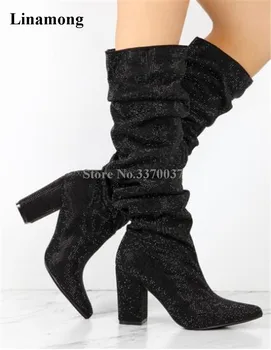 Women Luxury Bling Bling Pointed Toe Black Sliver Rhinestone Chunky Heel Long Boots Elegant Knee High Crystal Thick Heel Boots
Women Luxury Bling Bling Pointed Toe Black Sliver Rhinestone Chunky Heel Long Boots Elegant Knee High Crystal Thick Heel Boots