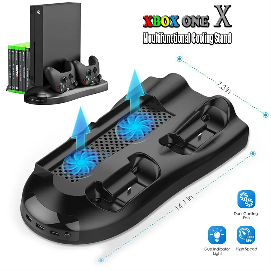 For Xbox One X Multifunctional Cooling Stand Vertical Station Fans Dual Controller Charging Dock 3 USB Ports Game Discs Storage
For Xbox One X Multifunctional Cooling Stand Vertical Station Fans Dual Controller Charging Dock 3 USB Ports Game Discs Storage