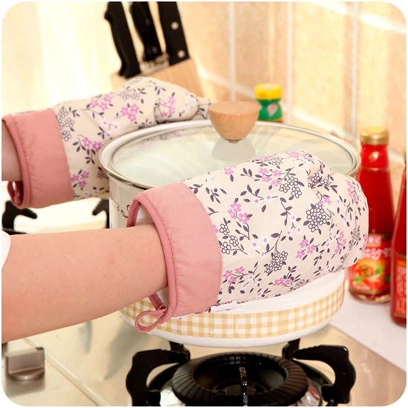 Image 1 PC Simple Small floral Kitchen Oven Mitts Oven Gloves Microwave Oven Mitt Insulated Non slip Anti scald Glove #4