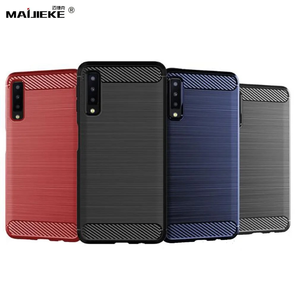 MAIJIEKE Soft TPU Silicone Case for Samsung Galaxy A7 2018 Carbon Pattern Four Corner cases Phone A750 Bag Shell Cover | Мобильные