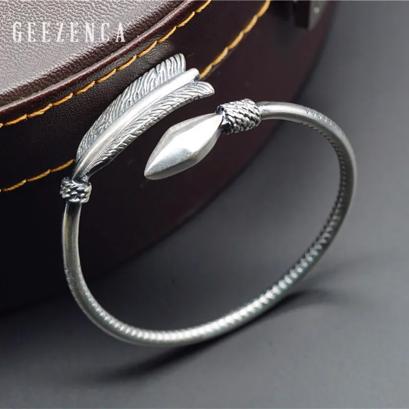 GEEZENCA 999 Sterling Thai Silver Handmade Craft Arrow Resizable Bangles Bracelet Vintage Fine Jewelry Women Gift Rock Ethnic
GEEZENCA 999 Sterling Thai Silver Handmade Craft Arrow Resizable Bangles Bracelet Vintage Fine Jewelry Women Gift Rock Ethnic