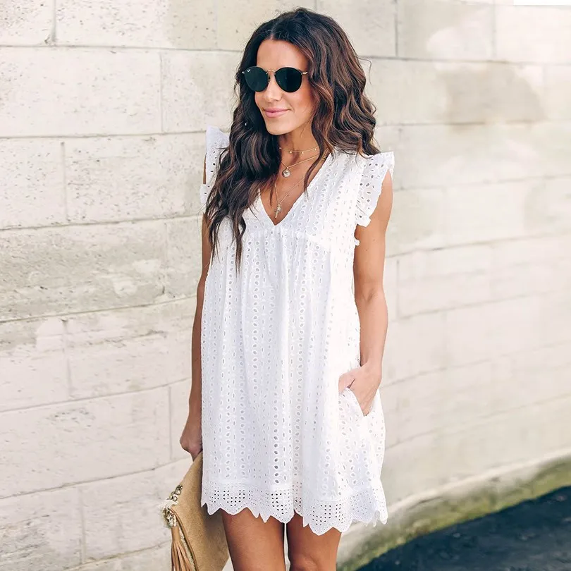 2019 Summer Women Mini White Dress Solid V-Neck Hollow Out Dresses High Street Fashion Casual Dresses
2019 Summer Women Mini White Dress Solid V-Neck Hollow Out Dresses High Street Fashion Casual Dresses