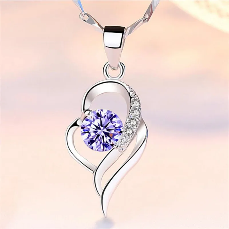 TJP New Fashion 925 Silver Choker Necklace For Girl Bijou Top Quality Crystal Heart Purple Women Pendants Necklace Accessories
TJP New Fashion 925 Silver Choker Necklace For Girl Bijou Top Quality Crystal Heart Purple Women Pendants Necklace Accessories