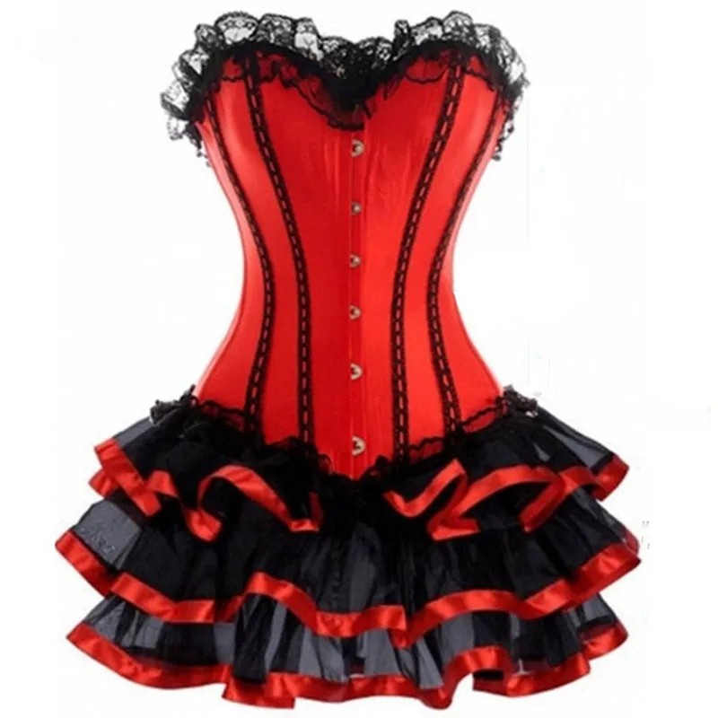 Women Corset Burlesque Dancer Dress Witch Halloween Sexy Underbust Bustier Corset Red Gothic Corset Dress With Mini Skirt 6XL 
Women Corset Burlesque Dancer Dress Witch Halloween Sexy Underbust Bustier Corset Red Gothic Corset Dress With Mini Skirt 6XL
