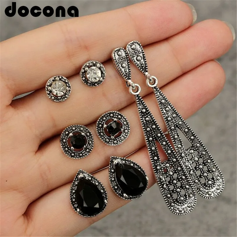 docona Antique Black Stone Crystal Water Pendant Earring Set for Women Girl Bohemian Silver Color Ear Stud Brincos 4pair 4992
docona Antique Black Stone Crystal Water Pendant Earring Set for Women Girl Bohemian Silver Color Ear Stud Brincos 4pair 4992