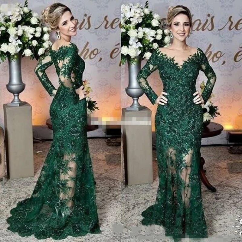 Dark Green Mother of The Bride Dresses Sheer Jewel Neck Lace Appliques Long Sleeve Mermaid Formal Evening Dresses Party Gowns
Dark Green Mother of The Bride Dresses Sheer Jewel Neck Lace Appliques Long Sleeve Mermaid Formal Evening Dresses Party Gowns