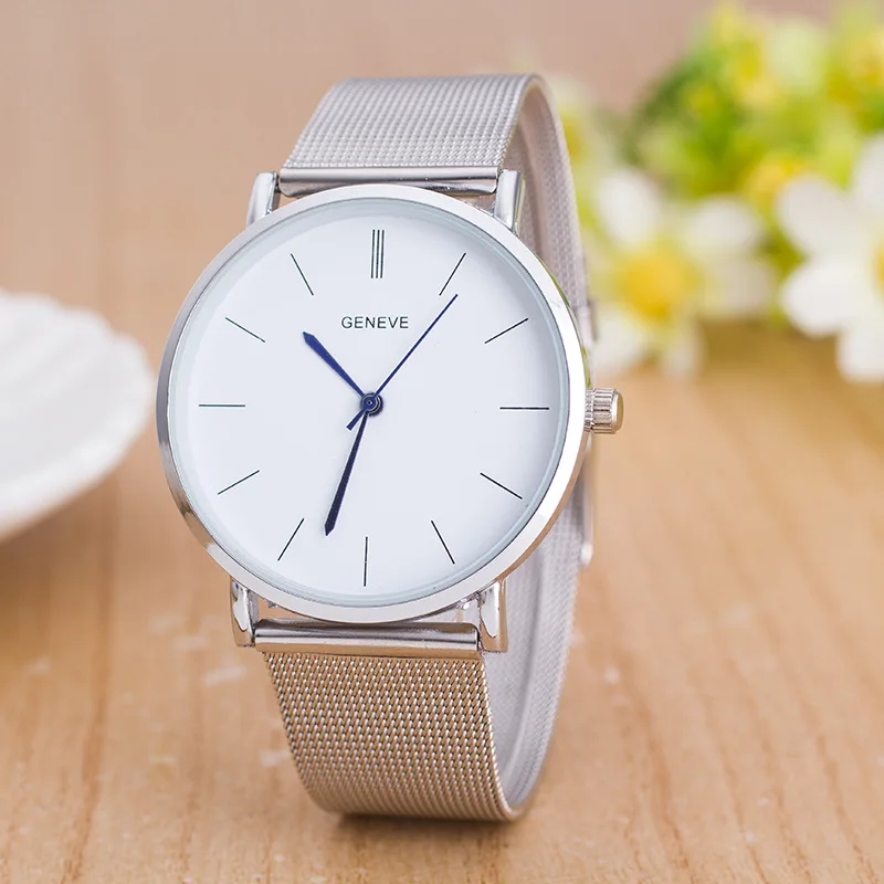 Роскошные Брендовые Часы Geneva модные серебряные часы из нержавеющей стали