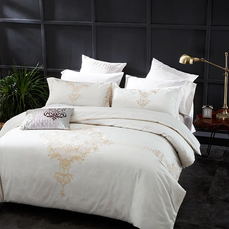 4 100 Cotton 60s Luxury Bedding Sets Pure White Duvet Cover With