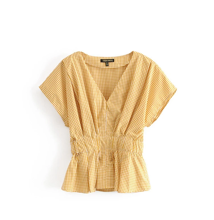2019 Vintage Check V-neck Short Sleeve shirt modis vadiming sheining zaraing women blouse kimono
2019 Vintage Check V-neck Short Sleeve shirt modis vadiming sheining zaraing women blouse kimono