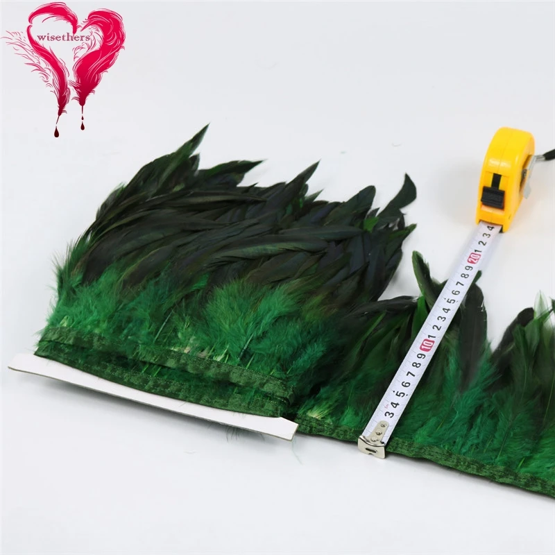 8 dark green rooster feather trims 5