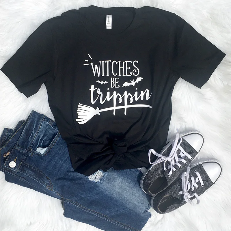 

Female Tops Couple Clothes Punk Women T-shirt Letter Casual Halloween Tee Printed Witches Be Trippin Printing Graphic Shirt