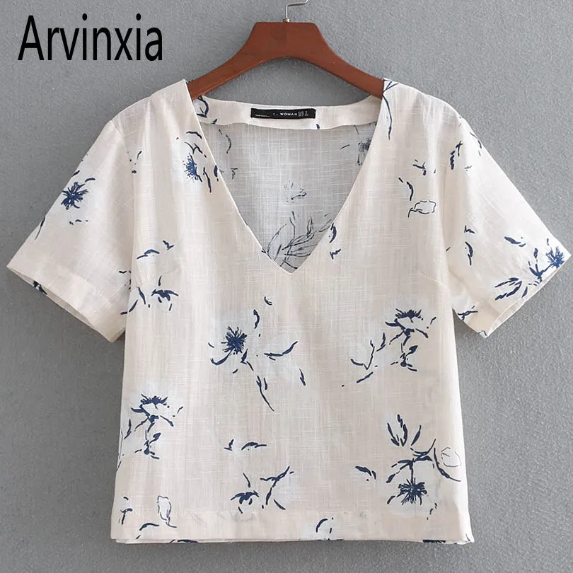 Arvinxia ZA повседневные женские футболки с цветочным принтом и коротким рукавом