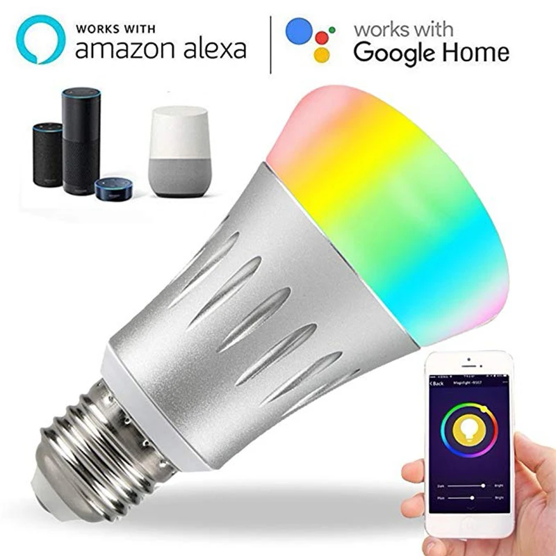 Умная лампа 7 Вт E27 Wifi умный светодиодный светильник Беспроводная работает с Amazon