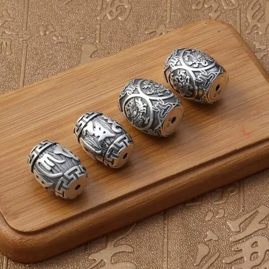 

Handmade 100% 999 Silver Tibetan Six Words Proverb Beads Fengshui Good Luck 4 Mythic Animals Beads Lucky Symbol Jewelry Beads