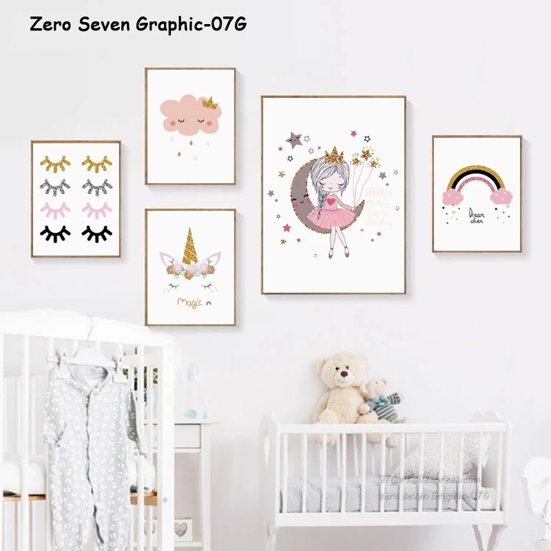 07G Poster And Print Canvas Painting Lovely Glitter Unicorn Princess Cartoon Wall Art Pictures For Baby Girl's Room Decoration
07G Poster And Print Canvas Painting Lovely Glitter Unicorn Princess Cartoon Wall Art Pictures For Baby Girl's Room Decoration