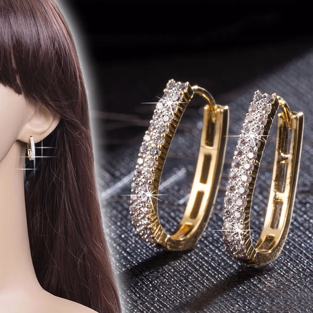 Luxury Gold Hoop Earring Fashion Round Shining Rhinestone Crystal Zircon Big Earrings For Women Jewelry Wedding Accessories