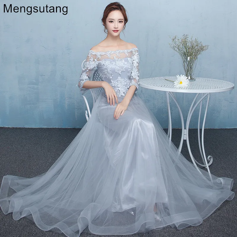 Robe de soiree 2019 Silver Gray lace up off shoulder evening dress with Appliques Party Dresses prom dresses tailor Custom made
Robe de soiree 2019 Silver Gray lace up off shoulder evening dress with Appliques Party Dresses prom dresses tailor Custom made